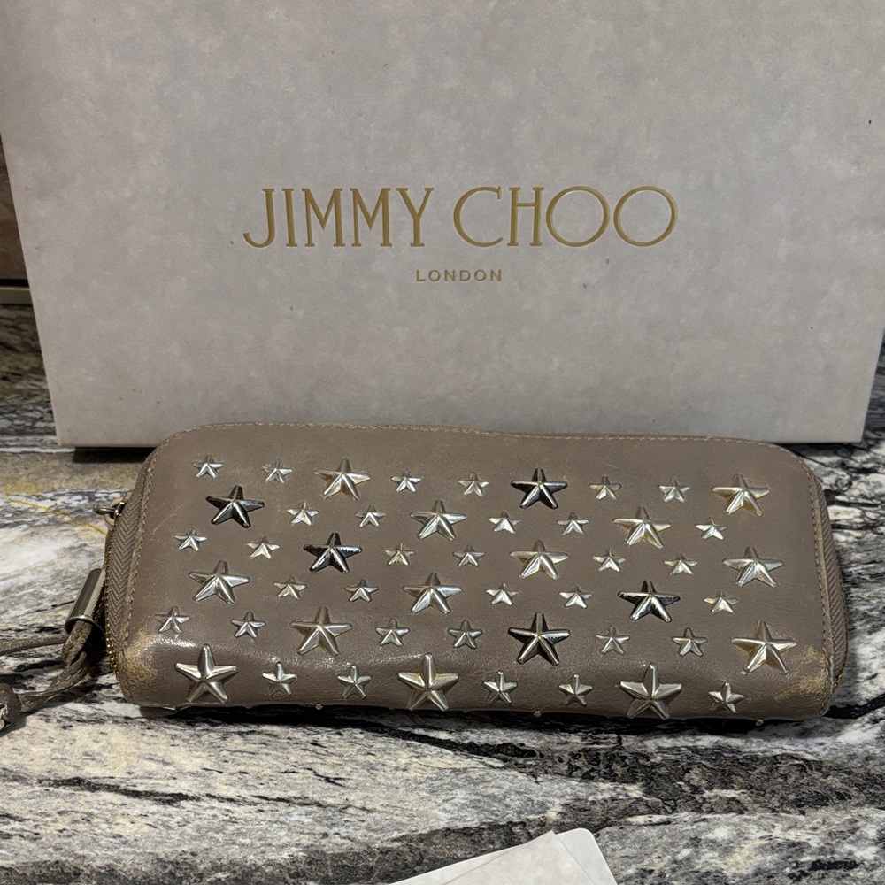 Jimmy Choo Taupe Wallet with Star Accents